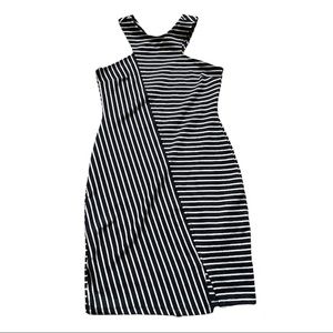 Zara Trafaluc Striped Casual Pencil Dress Blue and White Medium